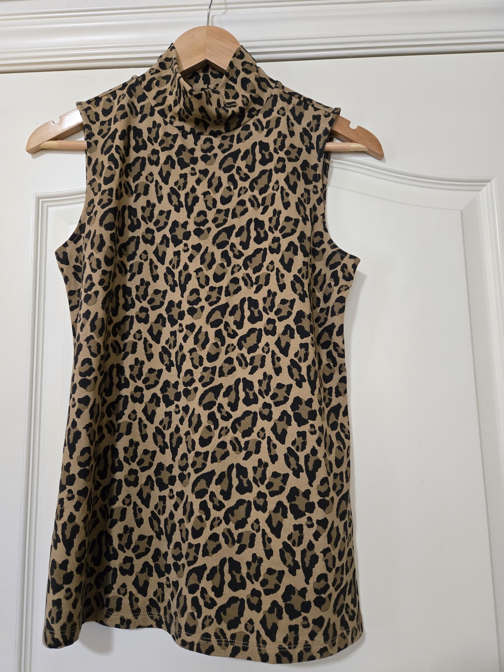 Isaac Mizrahi Sleeveless Leopard Print Mock Neck Tank Tunic - Tan & Black